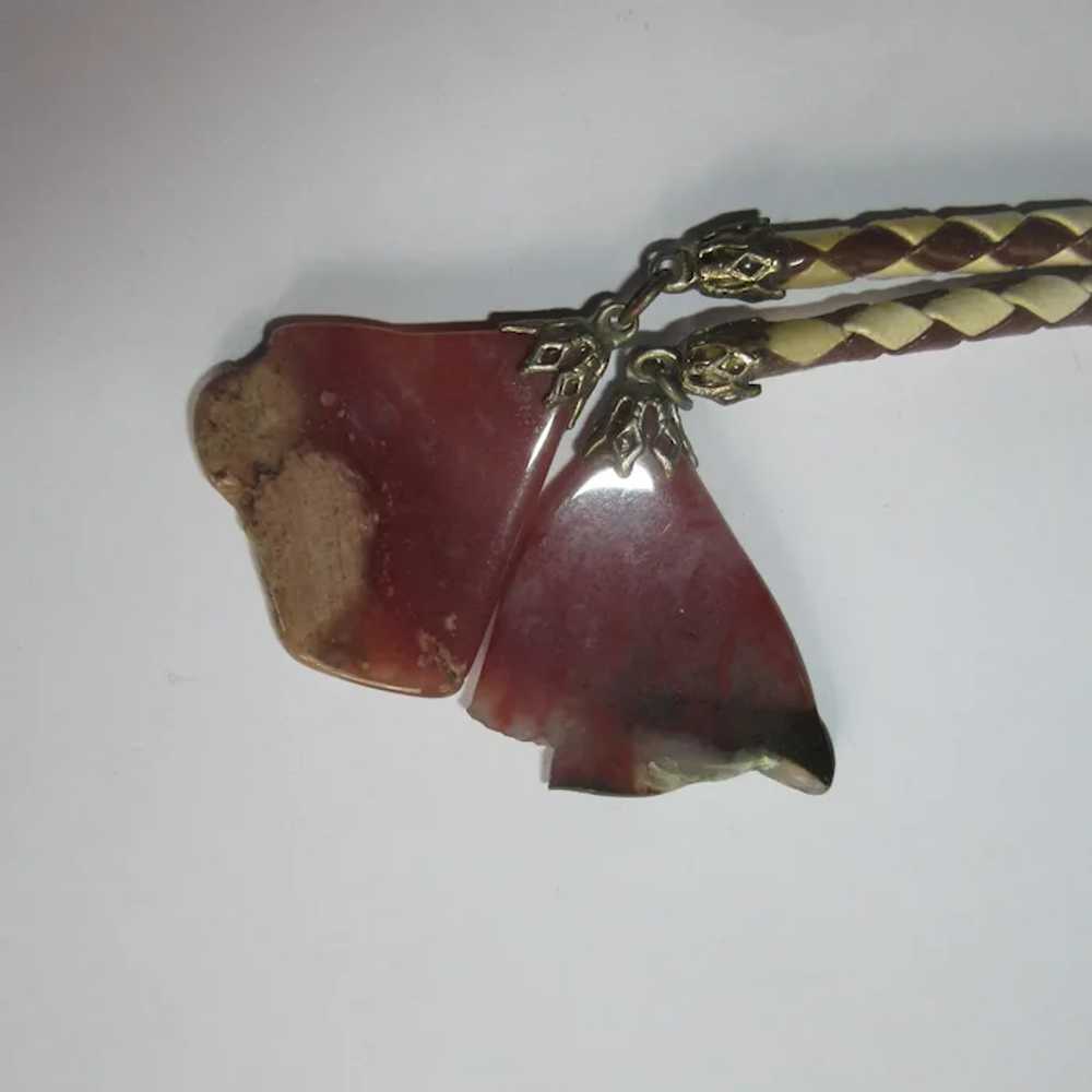 Vintage Agate Bolo Tie, Two Toned Braided Leather - image 2