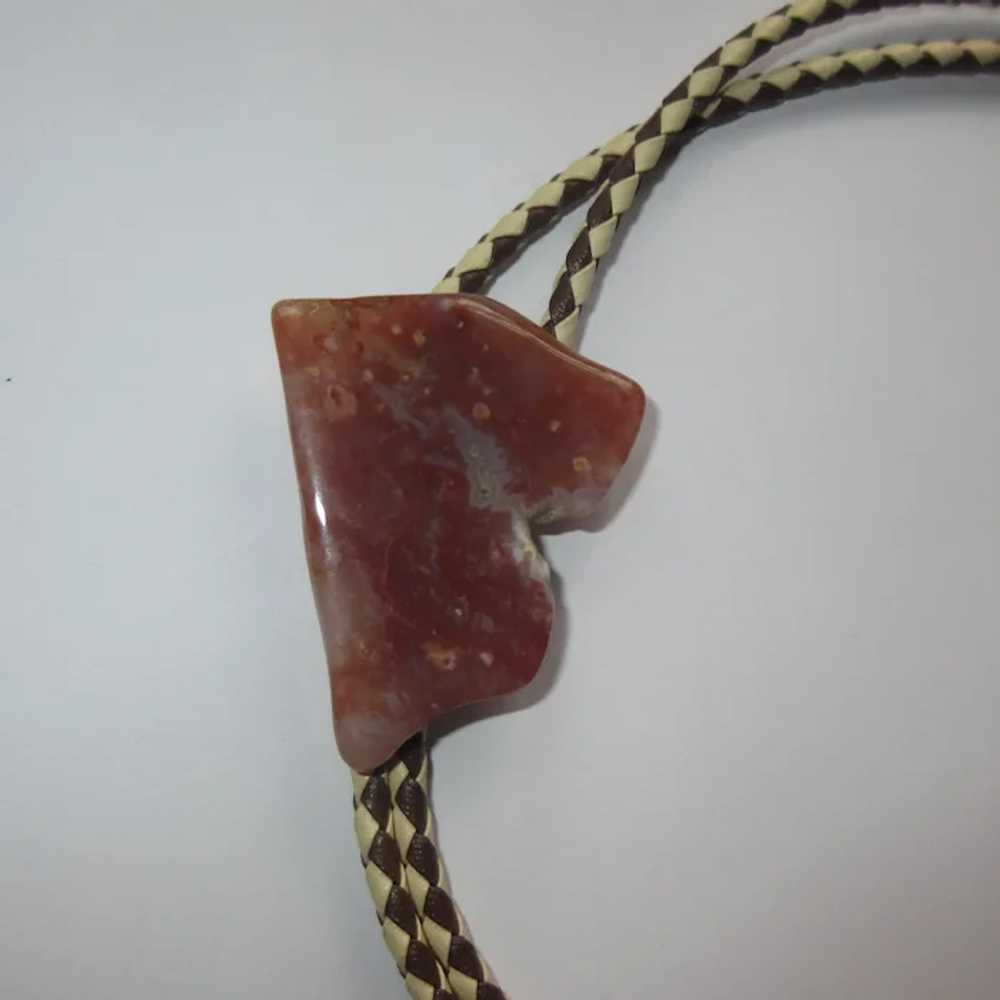 Vintage Agate Bolo Tie, Two Toned Braided Leather - image 3