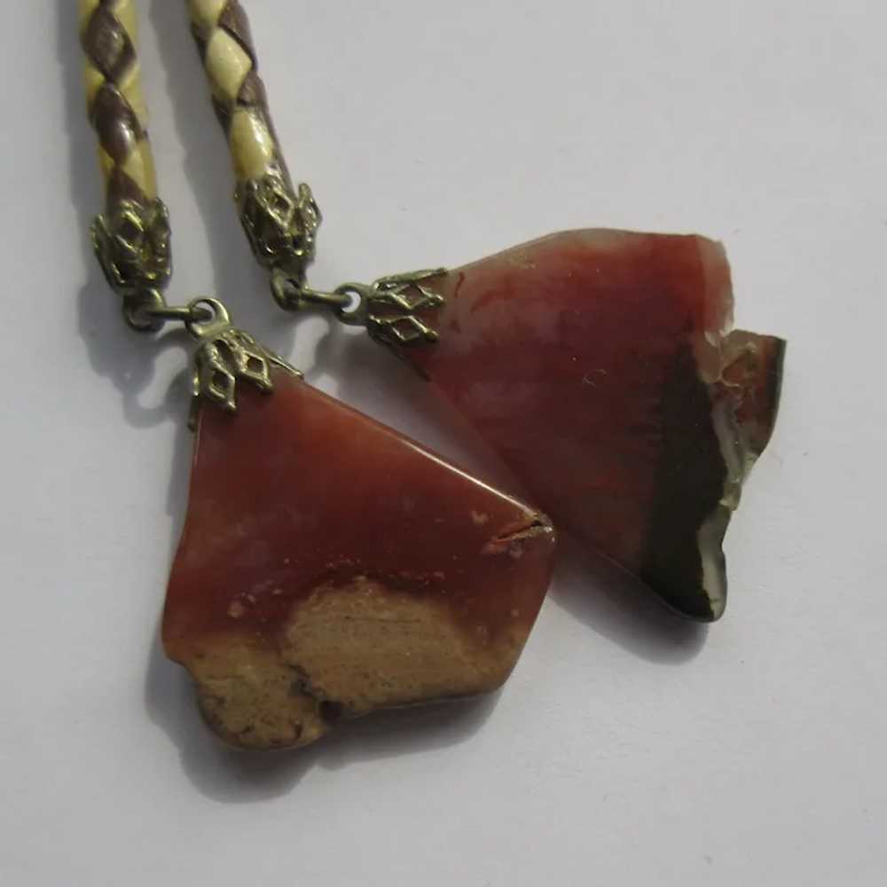 Vintage Agate Bolo Tie, Two Toned Braided Leather - image 4