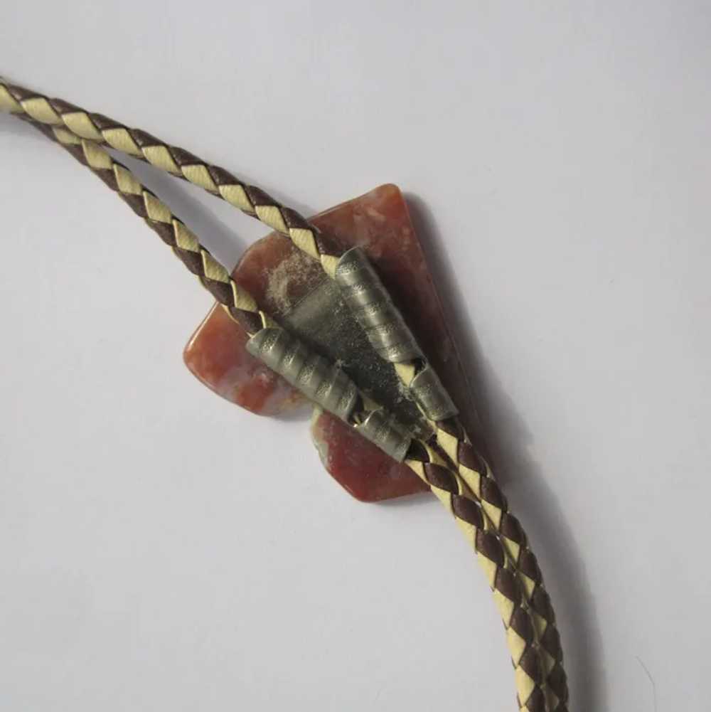 Vintage Agate Bolo Tie, Two Toned Braided Leather - image 5