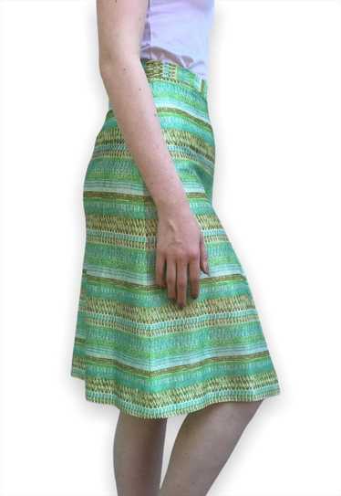 Vintage 70s Skirt midi green abstract pattern sin… - image 1