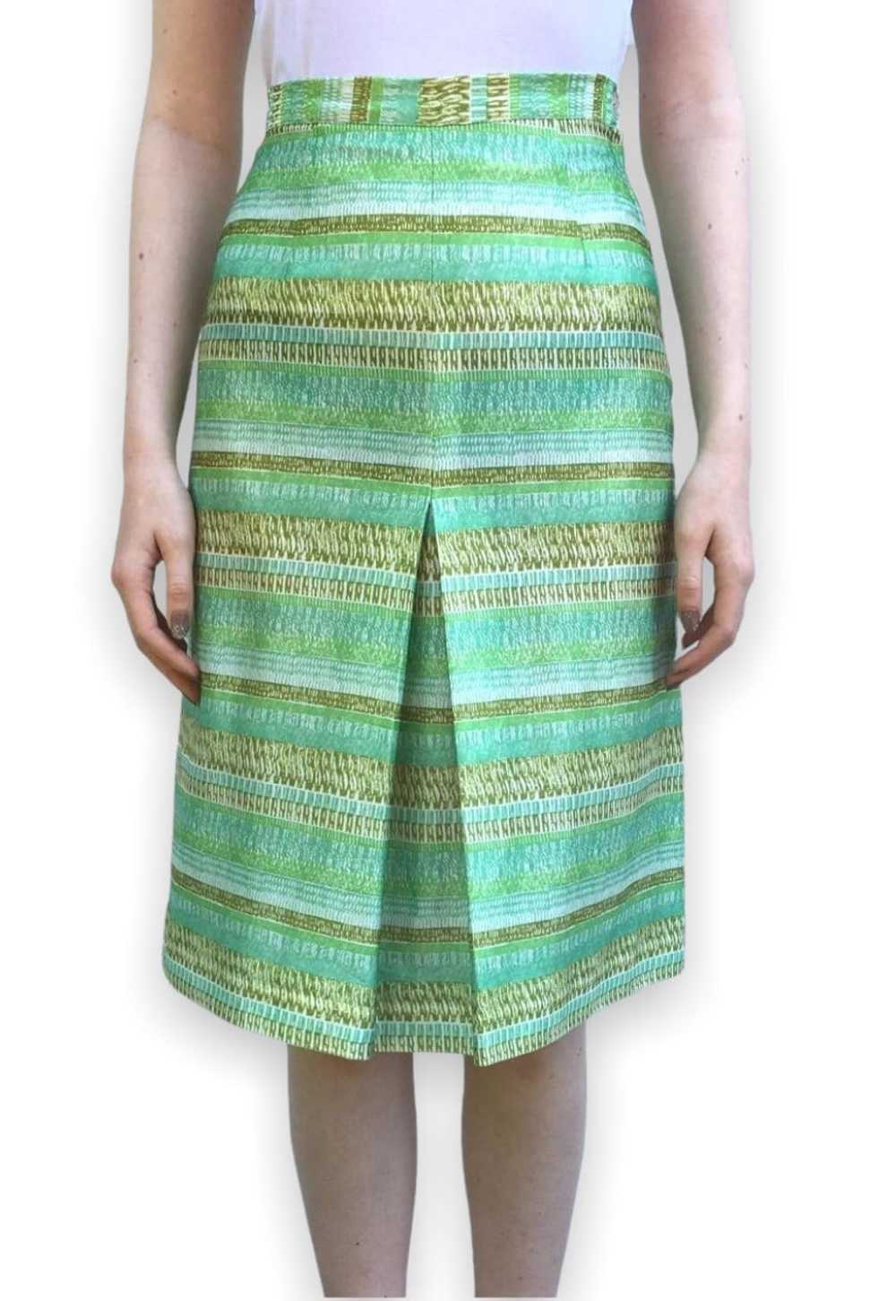 Vintage 70s Skirt midi green abstract pattern sin… - image 2
