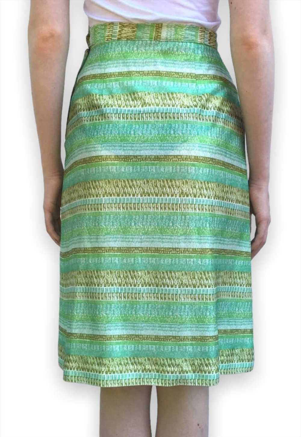 Vintage 70s Skirt midi green abstract pattern sin… - image 3