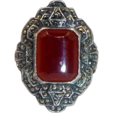 Vintage Carnelian, Marcasite, and Sterling Silver… - image 1