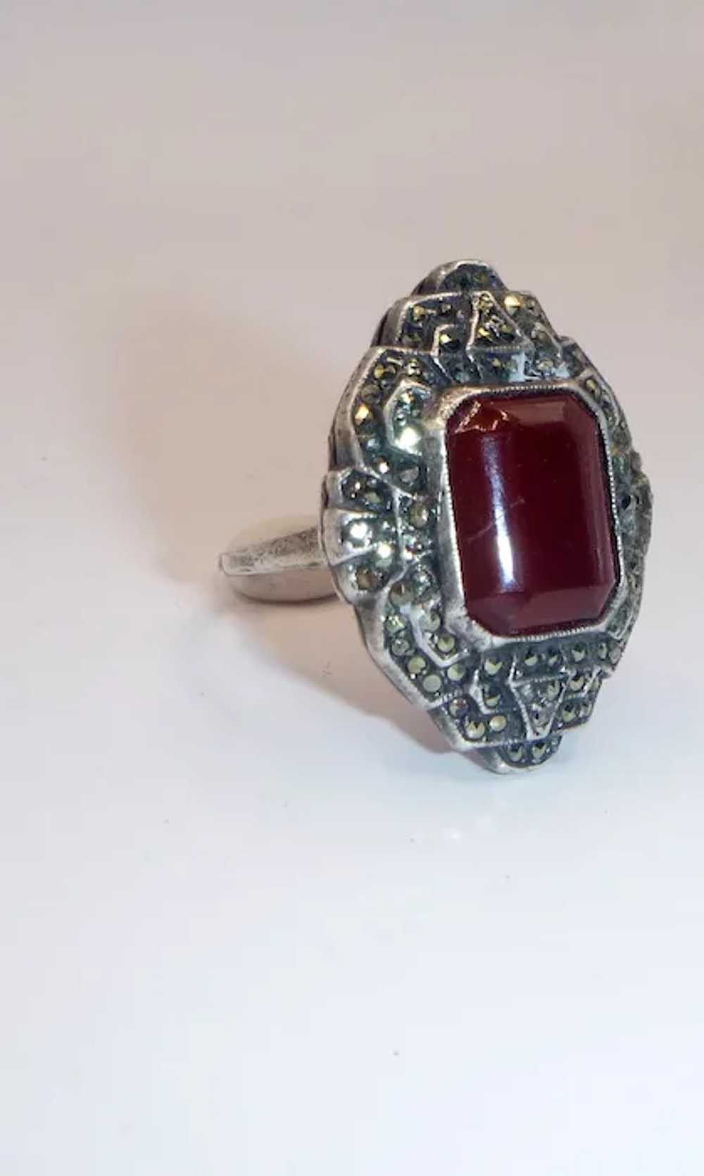 Vintage Carnelian, Marcasite, and Sterling Silver… - image 3