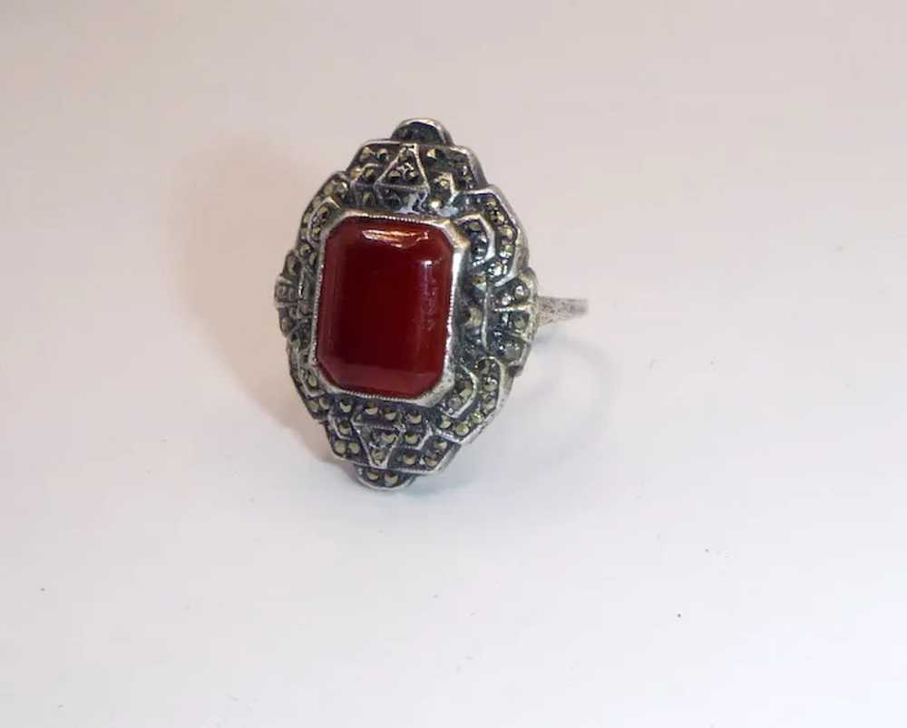 Vintage Carnelian, Marcasite, and Sterling Silver… - image 5