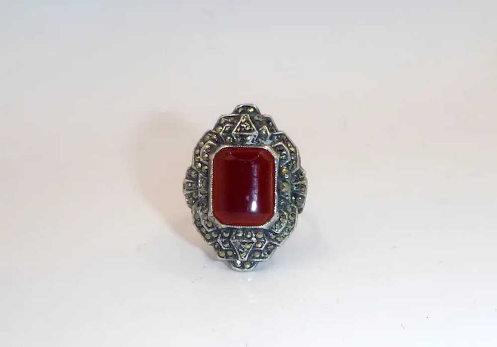 Vintage Carnelian, Marcasite, and Sterling Silver… - image 7