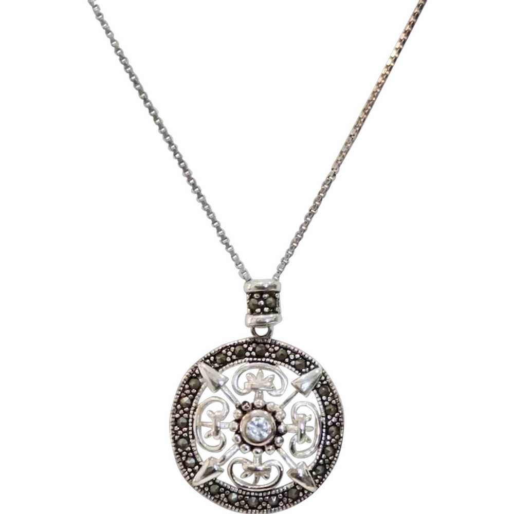 Lovely Sterling Silver Bali Pendant With CZ & Mar… - image 1