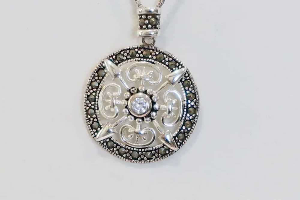 Lovely Sterling Silver Bali Pendant With CZ & Mar… - image 4