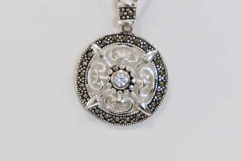 Lovely Sterling Silver Bali Pendant With CZ & Mar… - image 5