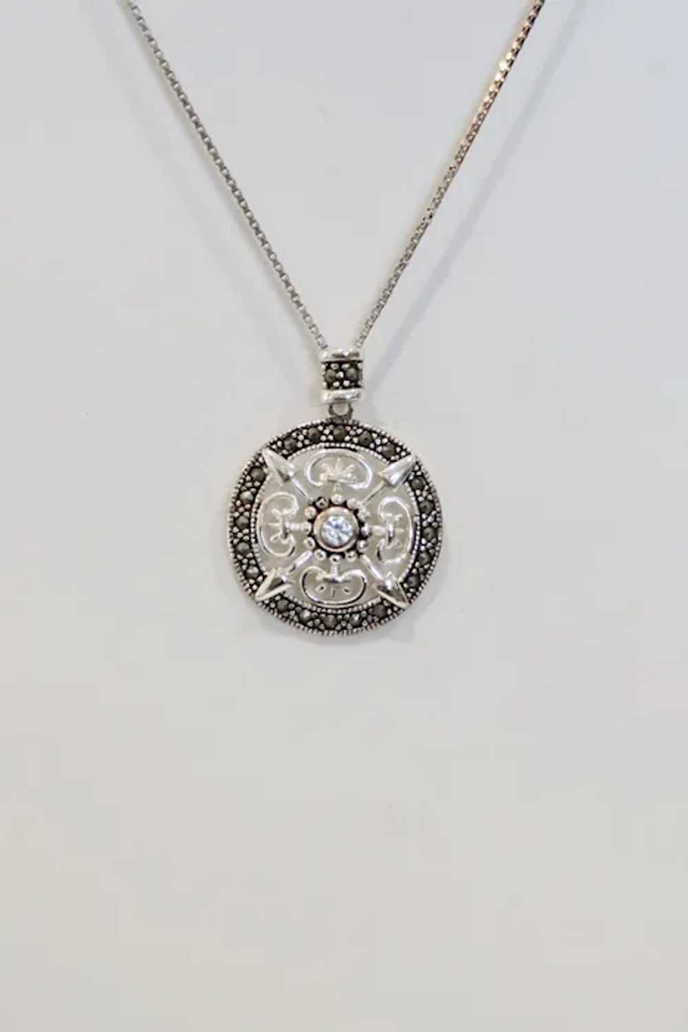 Lovely Sterling Silver Bali Pendant With CZ & Mar… - image 6
