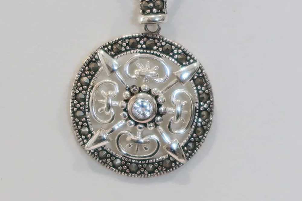 Lovely Sterling Silver Bali Pendant With CZ & Mar… - image 8