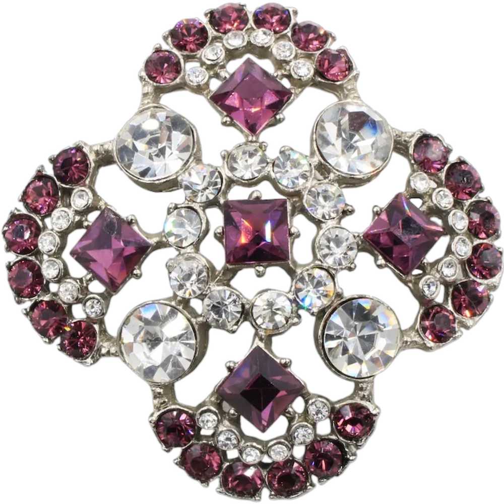 Brooch Pin Rhinestone Maltese Style Rhodium Plated - image 1