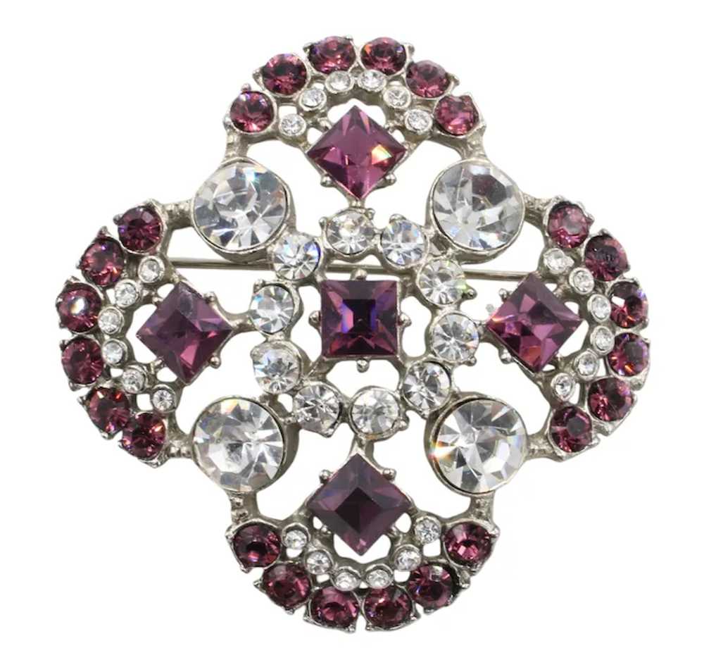 Brooch Pin Rhinestone Maltese Style Rhodium Plated - image 2