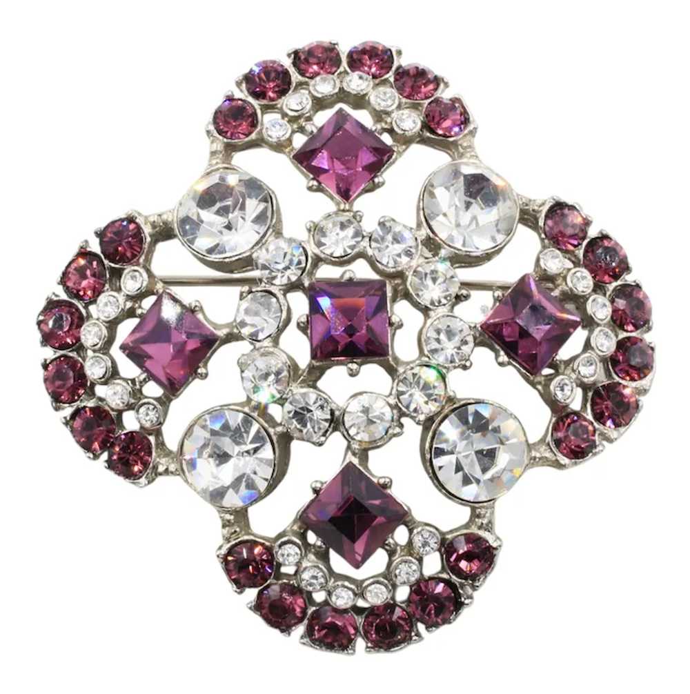 Brooch Pin Rhinestone Maltese Style Rhodium Plated - image 3