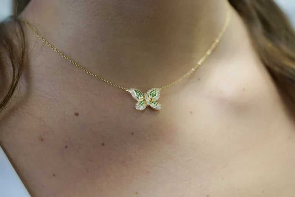 Natural Diamond and Green Tsavorite Butterfly 14K… - image 10