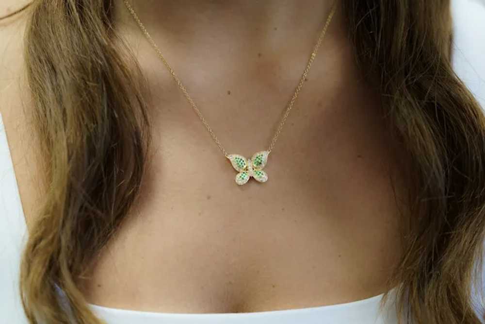 Natural Diamond and Green Tsavorite Butterfly 14K… - image 11