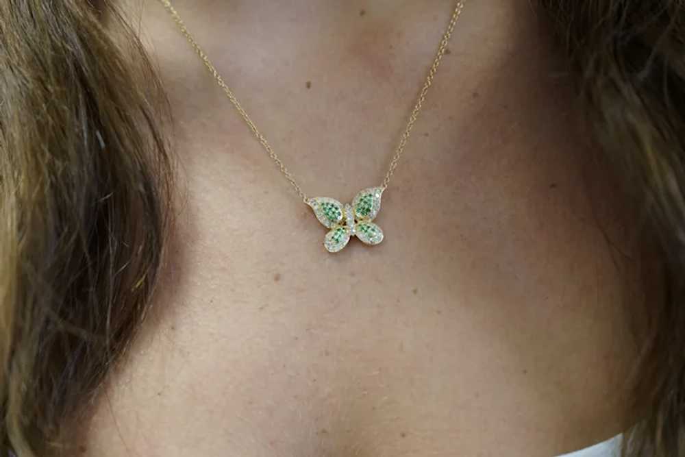Natural Diamond and Green Tsavorite Butterfly 14K… - image 12