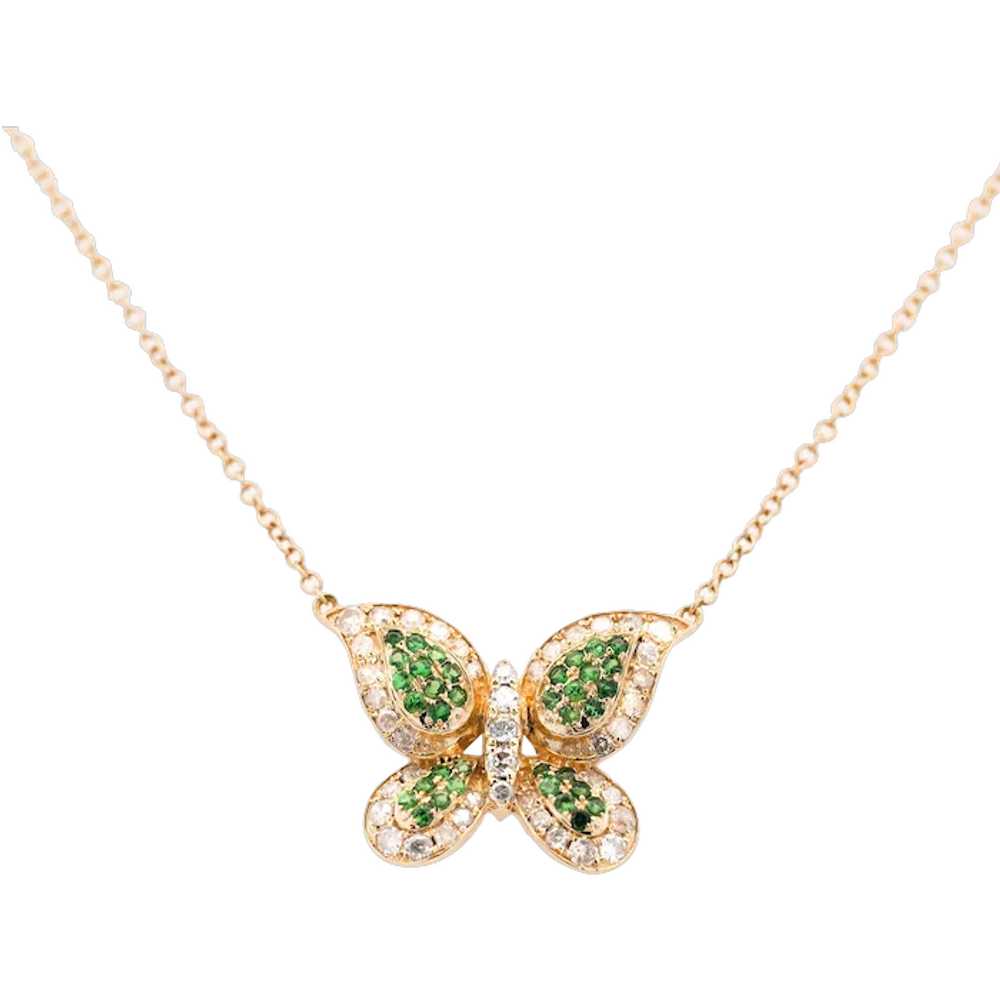 Natural Diamond and Green Tsavorite Butterfly 14K… - image 1