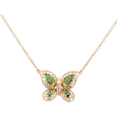 Natural Diamond and Green Tsavorite Butterfly 14K… - image 1