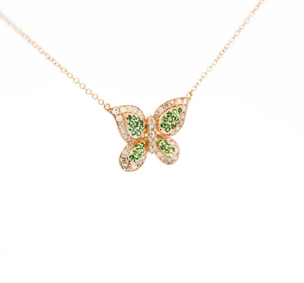 Natural Diamond and Green Tsavorite Butterfly 14K… - image 4