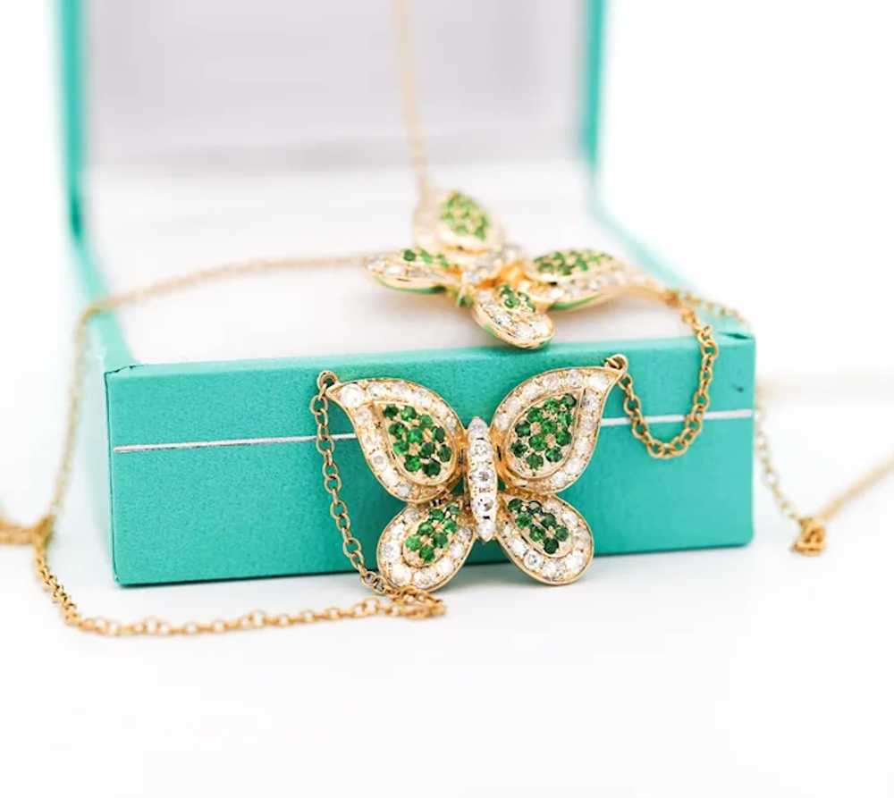 Natural Diamond and Green Tsavorite Butterfly 14K… - image 5