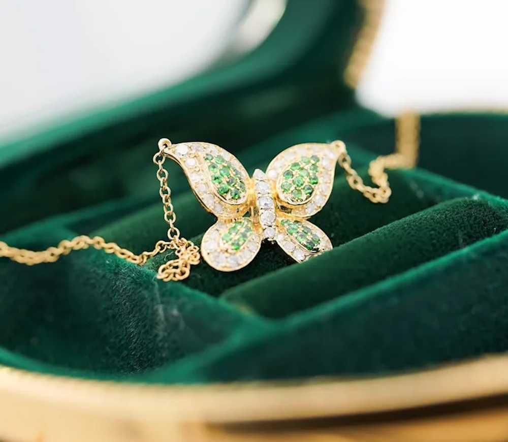 Natural Diamond and Green Tsavorite Butterfly 14K… - image 7