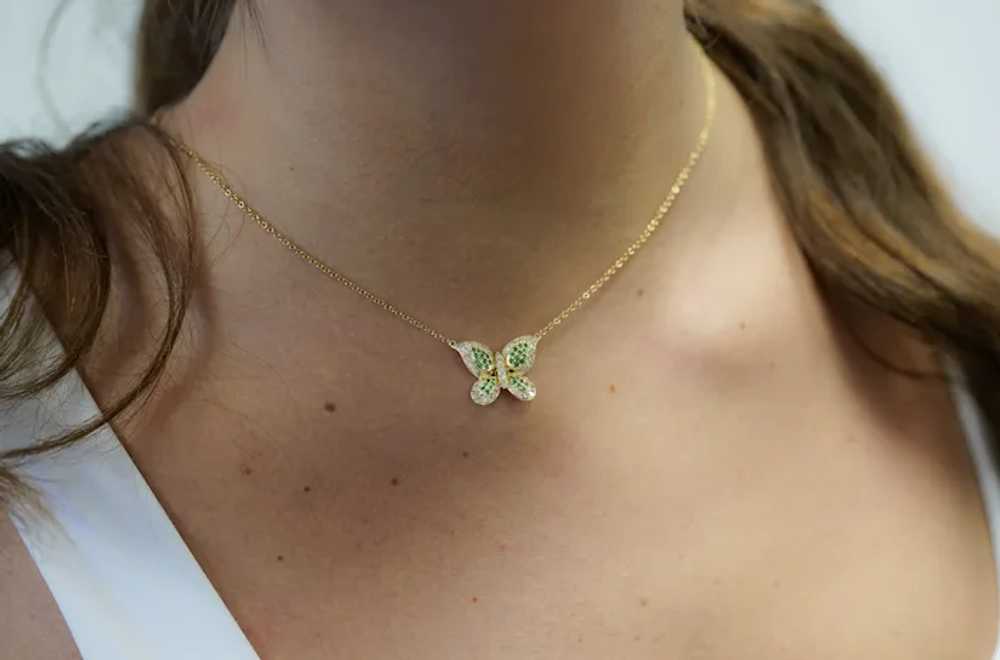 Natural Diamond and Green Tsavorite Butterfly 14K… - image 8