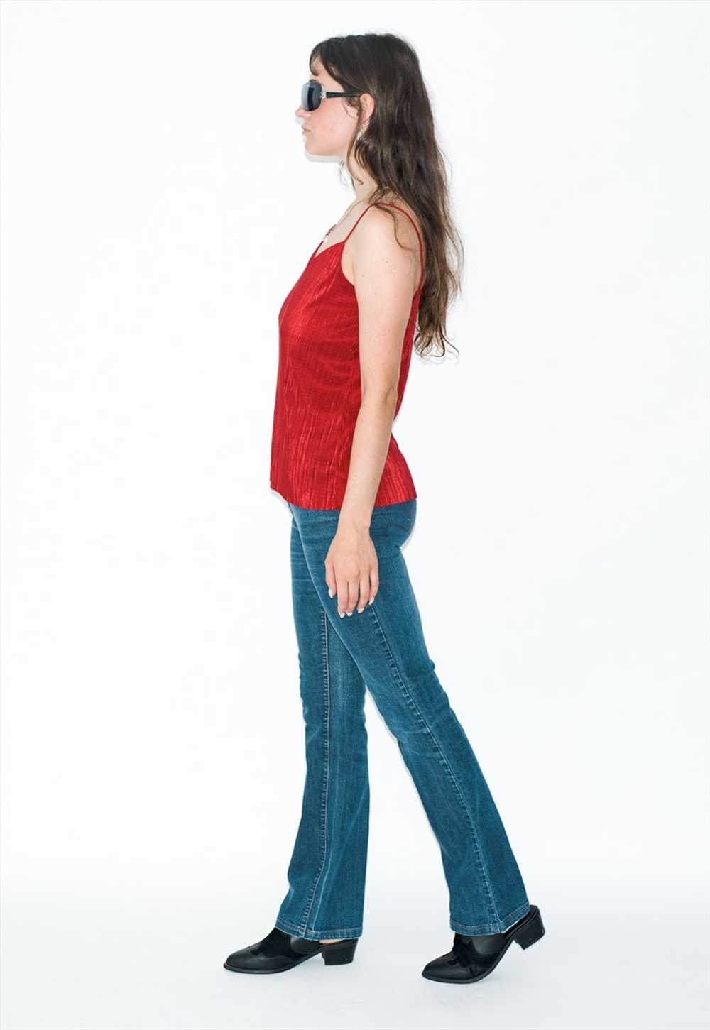 Vintage 90s stretchy cute sleeve-less top in red - image 2