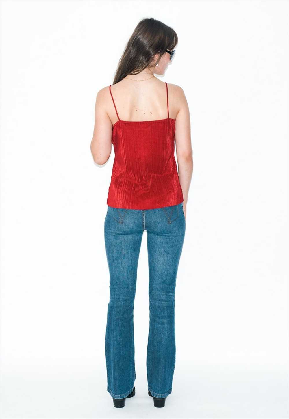 Vintage 90s stretchy cute sleeve-less top in red - image 3