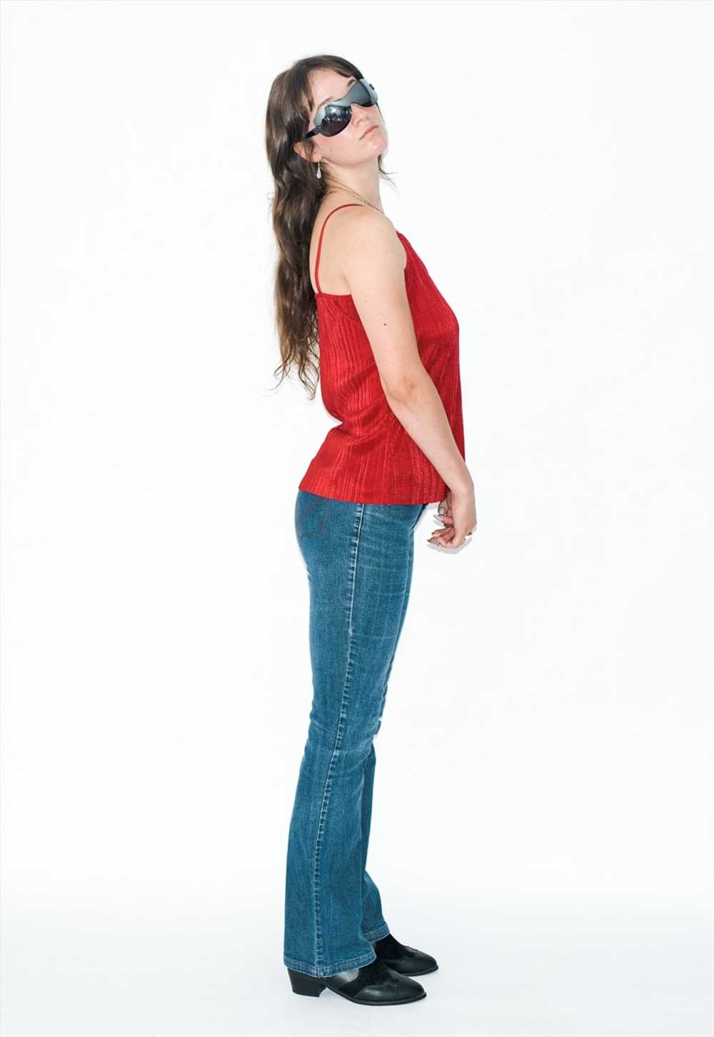 Vintage 90s stretchy cute sleeve-less top in red - image 4