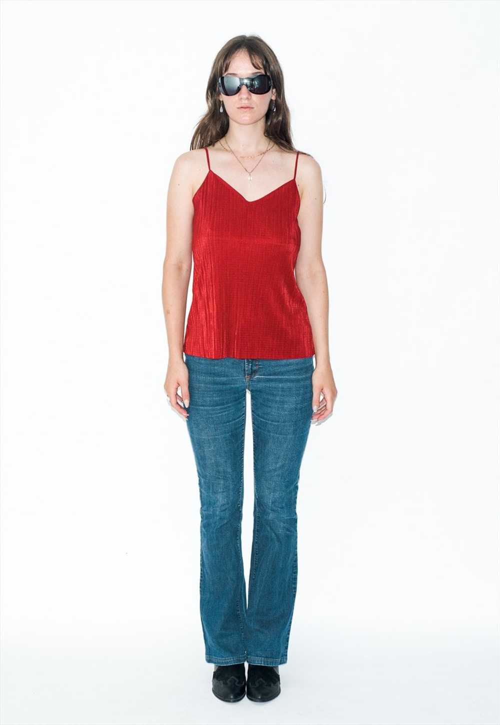 Vintage 90s stretchy cute sleeve-less top in red - image 5
