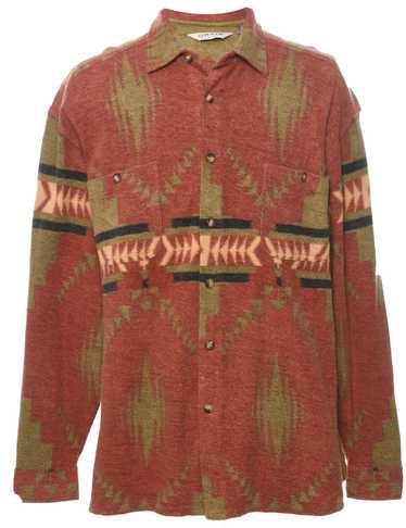 Burnt Orange & Light Green Aztec Design Shirt - M - image 1