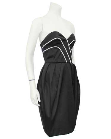 Lanvin Black Satin Cocktail Dress with White Pipin