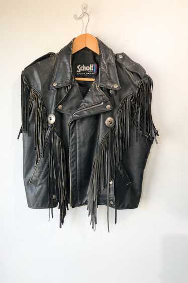Vintage Schott Black Leather Fringe Vest