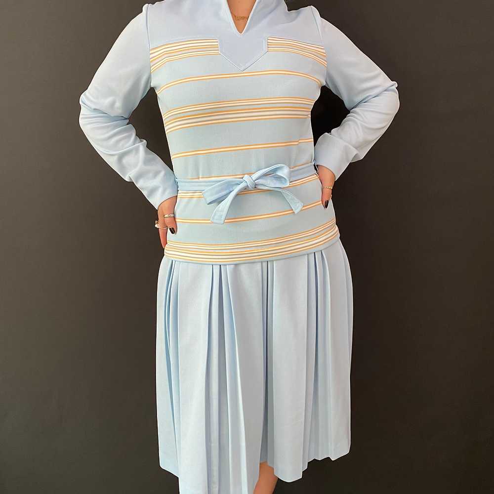 60s Empress of Dallas Long Sleeve Drop Waist Dress - image 1