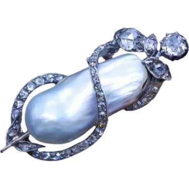 Antique Brooch Natural Pearl Certified 18k Gold Si