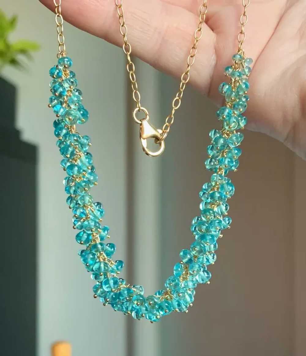 Neon Blue Apatite Gemstone Cluster Necklace | One… - image 2