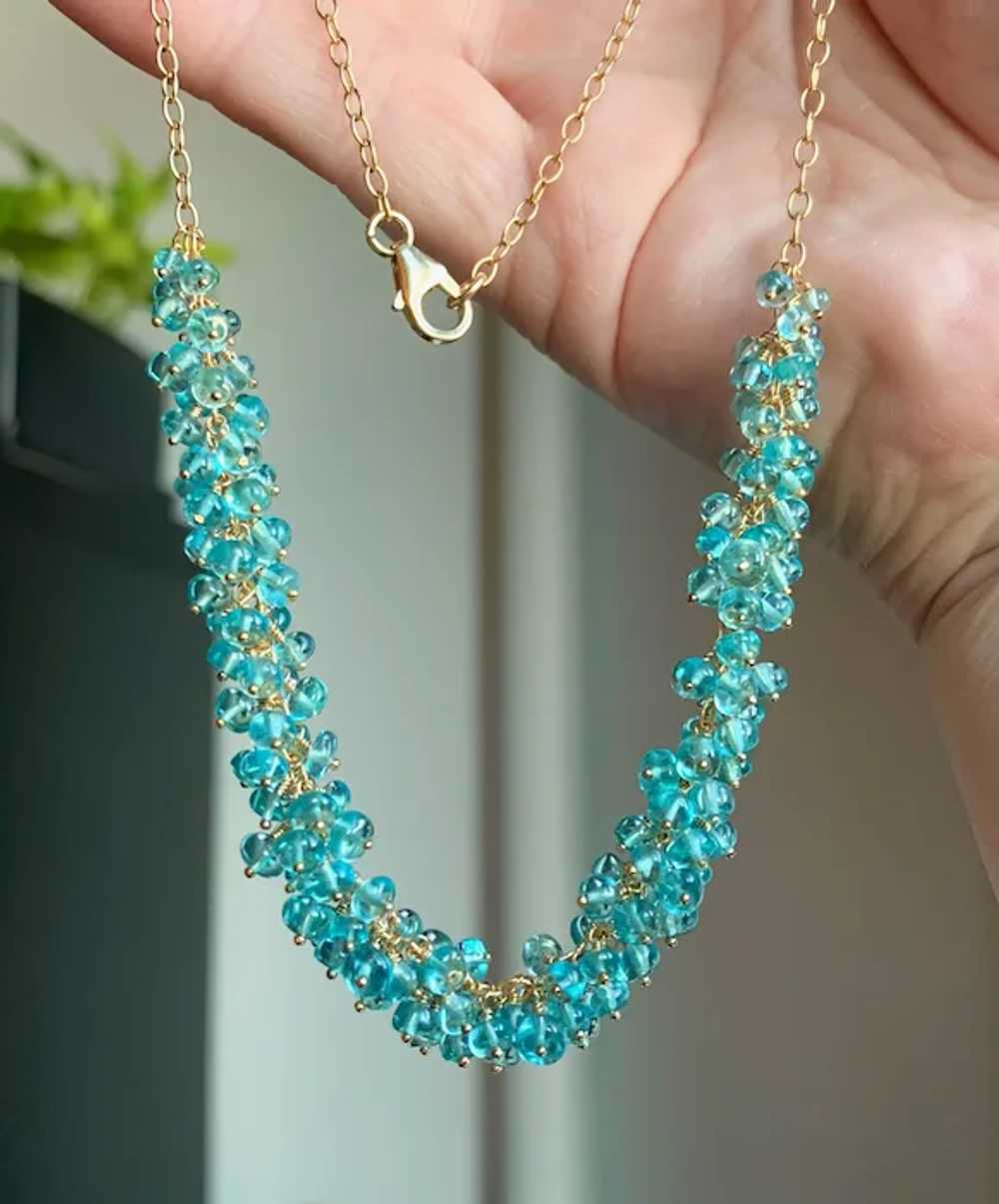 Neon Blue Apatite Gemstone Cluster Necklace | One… - image 4