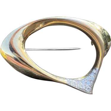18K Yellow Gold Triangle Abstract Diamond Brooch
