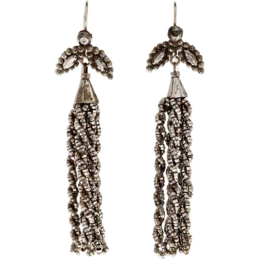 Georgian Cut Steel Tassel Earrings, Antique Long … - image 1