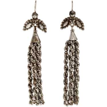 Georgian Cut Steel Tassel Earrings, Antique Long … - image 1