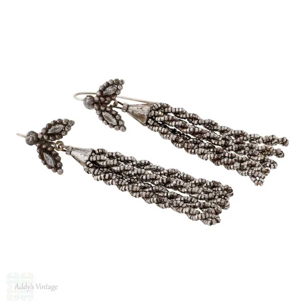 Georgian Cut Steel Tassel Earrings, Antique Long … - image 3