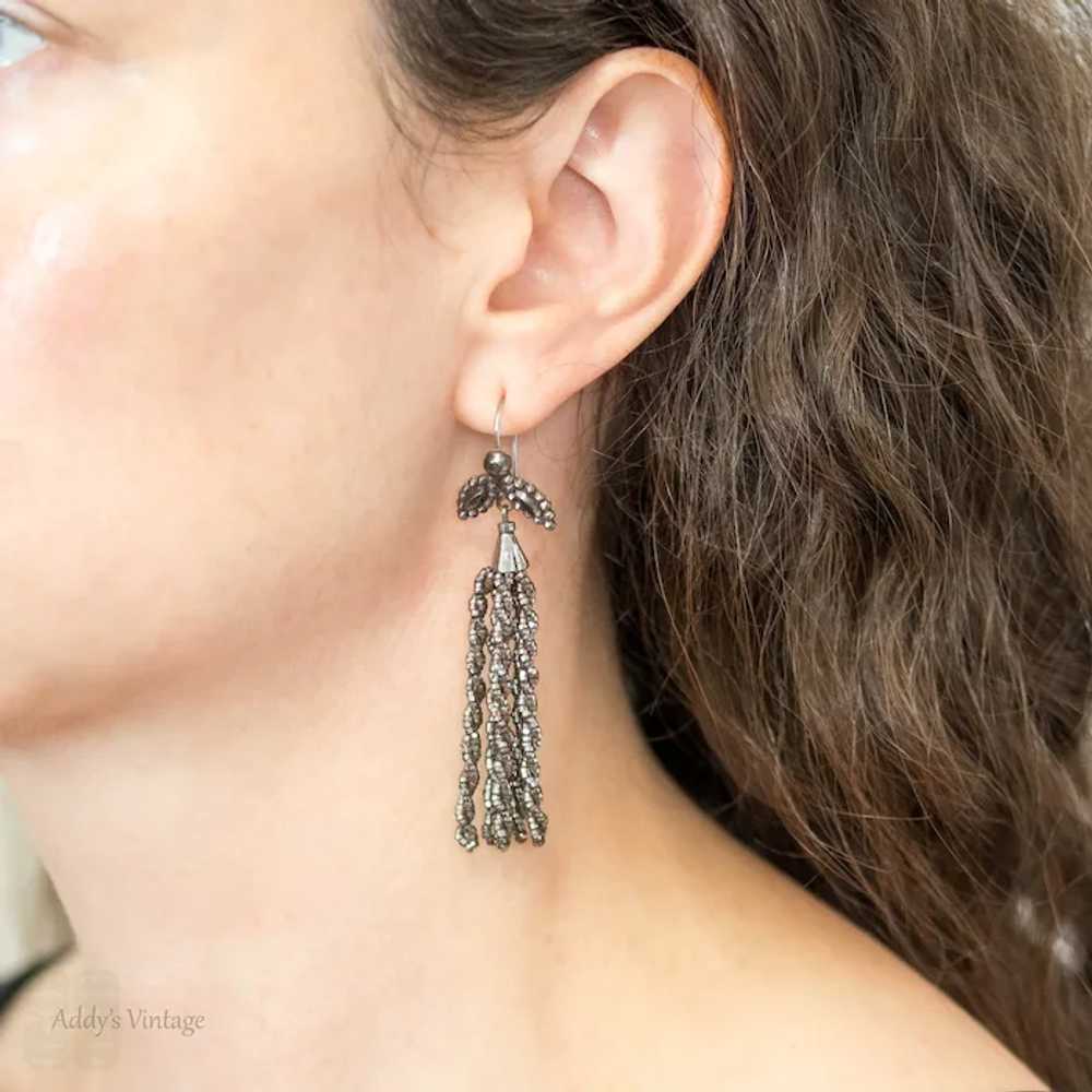 Georgian Cut Steel Tassel Earrings, Antique Long … - image 5