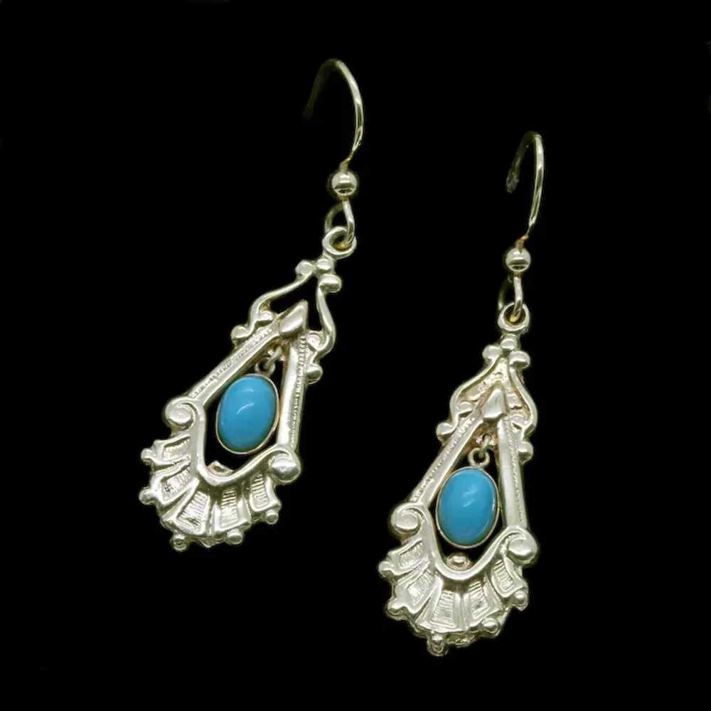 Antique Victorian Earrings 14k Gold Turquoise Dan… - image 6