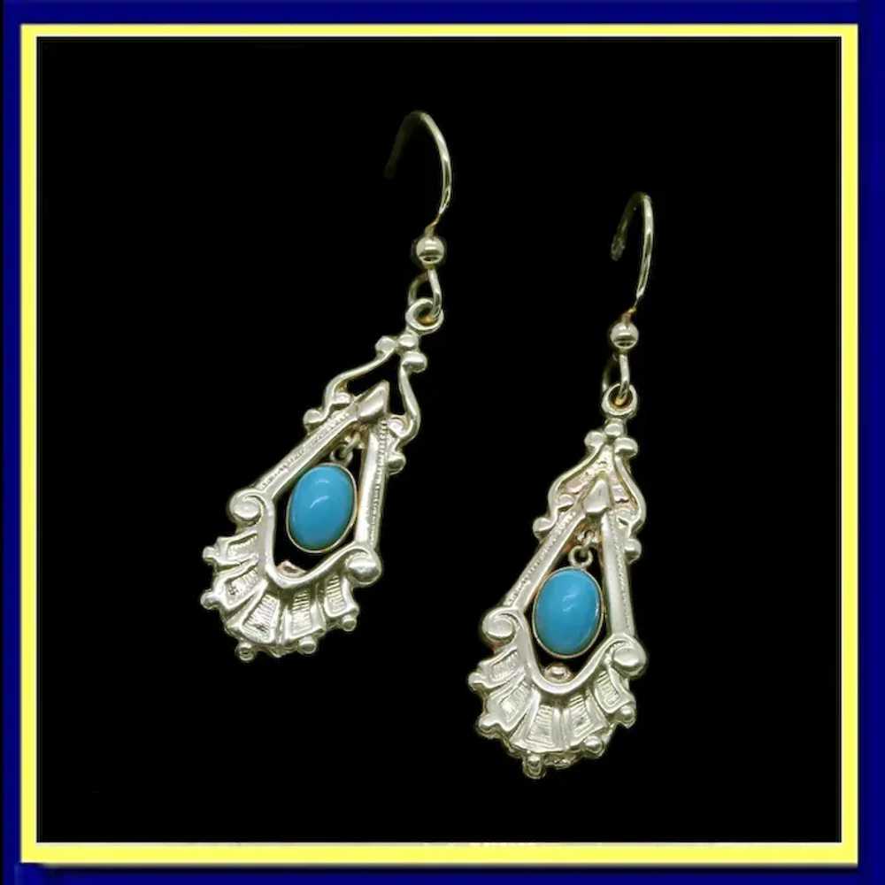 Antique Victorian Earrings 14k Gold Turquoise Dan… - image 7