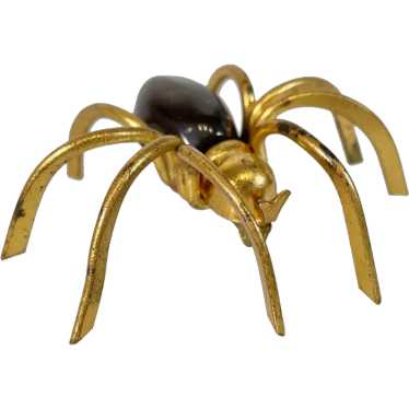 Vintage Honey Amber Spider Pin Brooch Gold Plated Insect Halloween Simulated