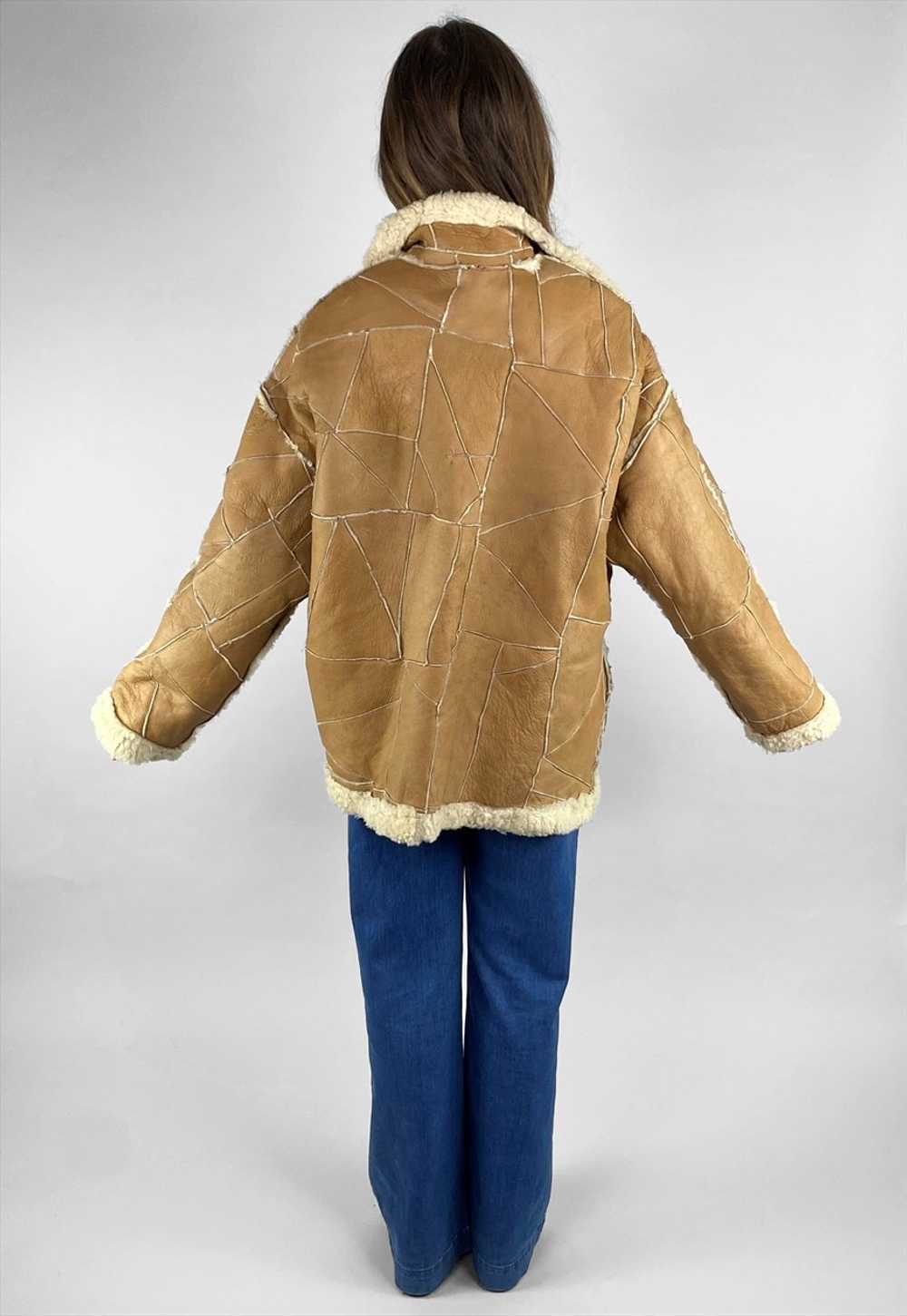70's Cream Brown Shearling Vintage Winter Coat Pa… - image 4
