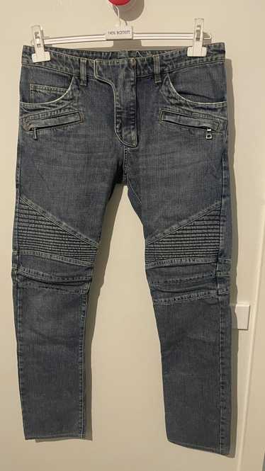 Balmain Slim fit Washed Blue Biker Denim Jeans - image 1