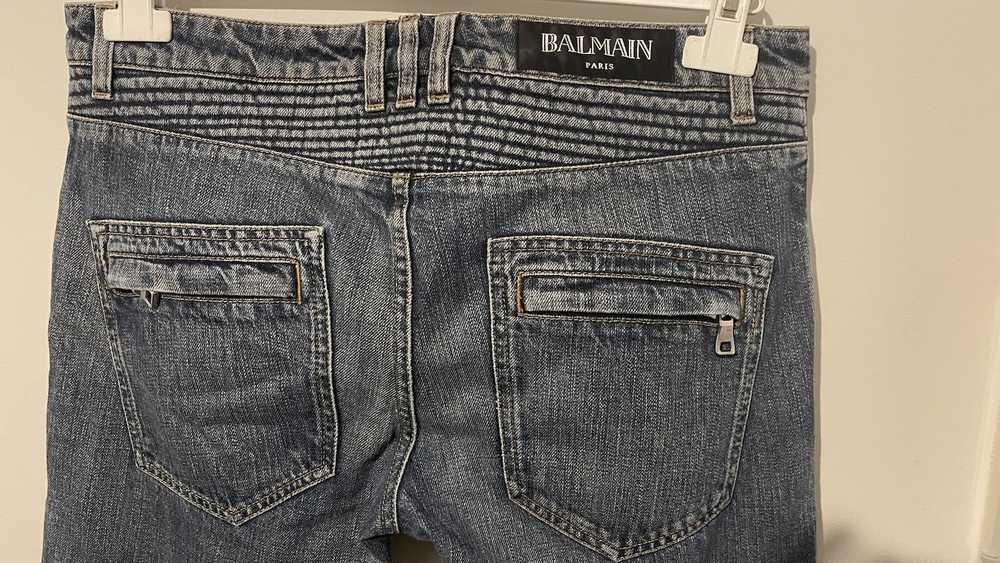 Balmain Slim fit Washed Blue Biker Denim Jeans - image 5